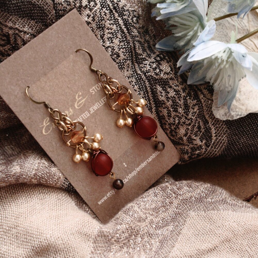 Brass & Gold Red Holiday Earrings